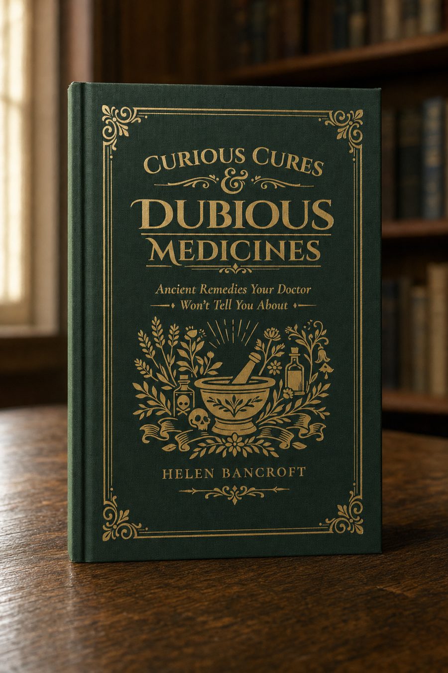 Curious Cures & Dubious Medicines: green cloth hardback with gold foil cover